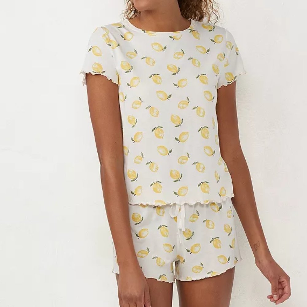 Women's LC Lauren Conrad Lettuce Edge Pajama Top & Pajama Shorts Set